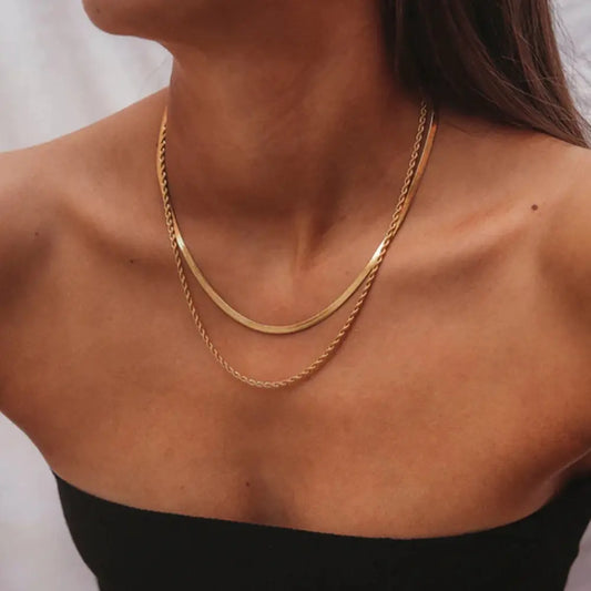 Simple Jewelry 18K Gold Plated Flat Chain Layer Necklace